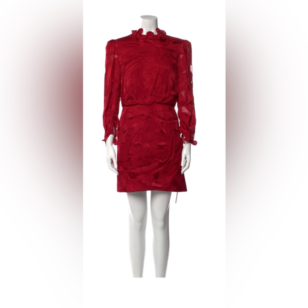 Saloni Womens Silk Ruffled
Neck Rouched Long Sleeve Mini
Dress Red Size 2